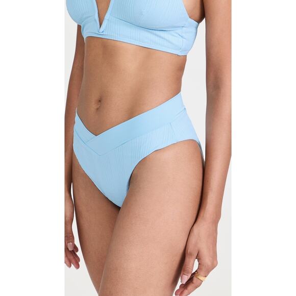 L*Space Court White Crossover V Waist Ribbed High Leg Bikini Swim Bottoms XS - Picture 3 of 10